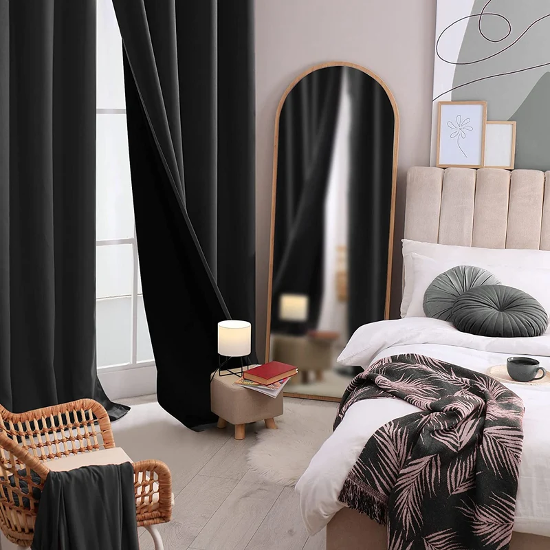 Deconovo 100% Blickdichter Vorhang mit Ösen Dekorativ Gardinen Fensterschal für Wohnzimmer 2er Set