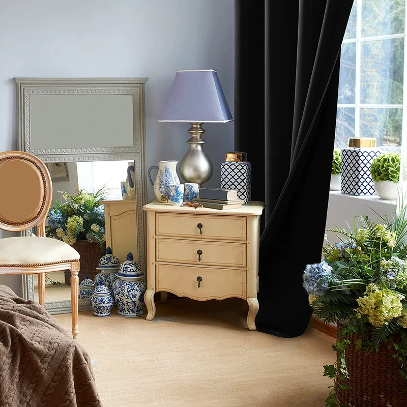 Deconovo 100% Blickdichter Vorhang mit Ösen Dekorativ Gardinen Fensterschal für Wohnzimmer 2er Set