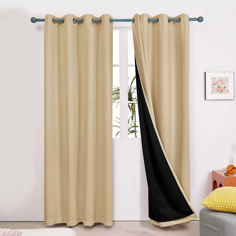 Deconovo 100% Blickdichter Vorhang mit Ösen Dekorativ Gardinen Fensterschal für Wohnzimmer 2er Set
