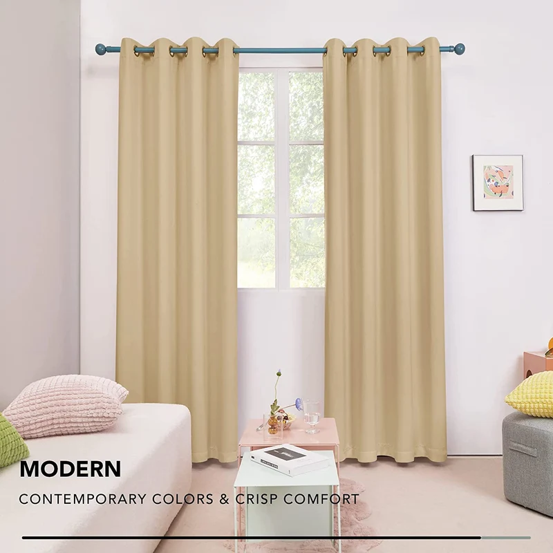 Deconovo 100% Blickdichter Vorhang mit Ösen Dekorativ Gardinen Fensterschal für Wohnzimmer 2er Set