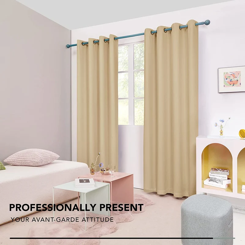 Deconovo 100% Blickdichter Vorhang mit Ösen Dekorativ Gardinen Fensterschal für Wohnzimmer 2er Set