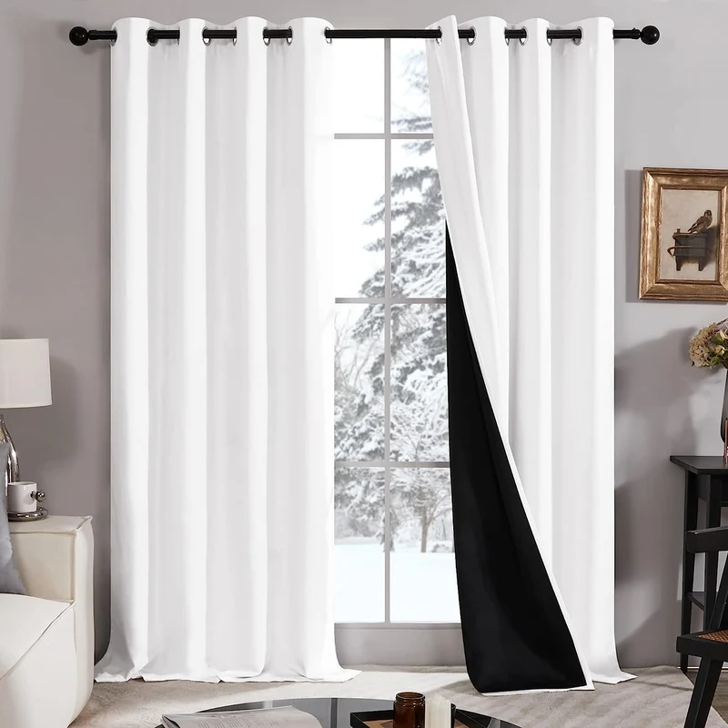 Deconovo 100% Blickdichter Vorhang mit Ösen Dekorativ Gardinen Fensterschal für Wohnzimmer 2er Set