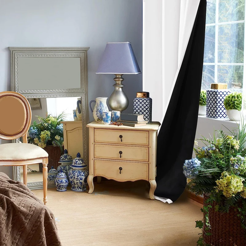 Deconovo 100% Blickdichter Vorhang mit Ösen Dekorativ Gardinen Fensterschal für Wohnzimmer 2er Set