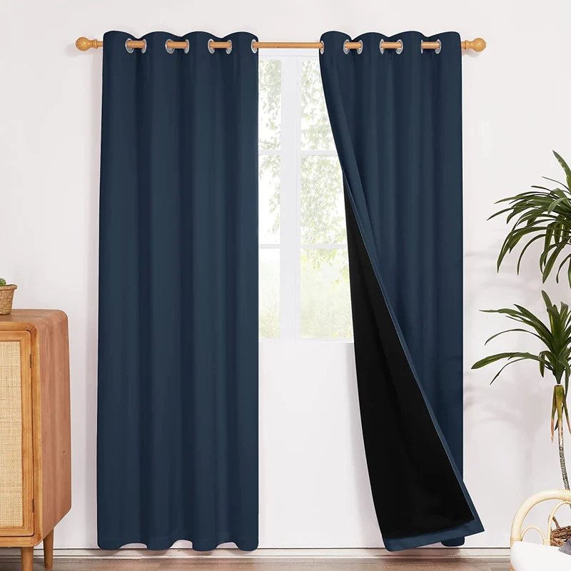 Deconovo 100% Blickdichter Vorhang mit Ösen Dekorativ Gardinen Fensterschal für Wohnzimmer 2er Set