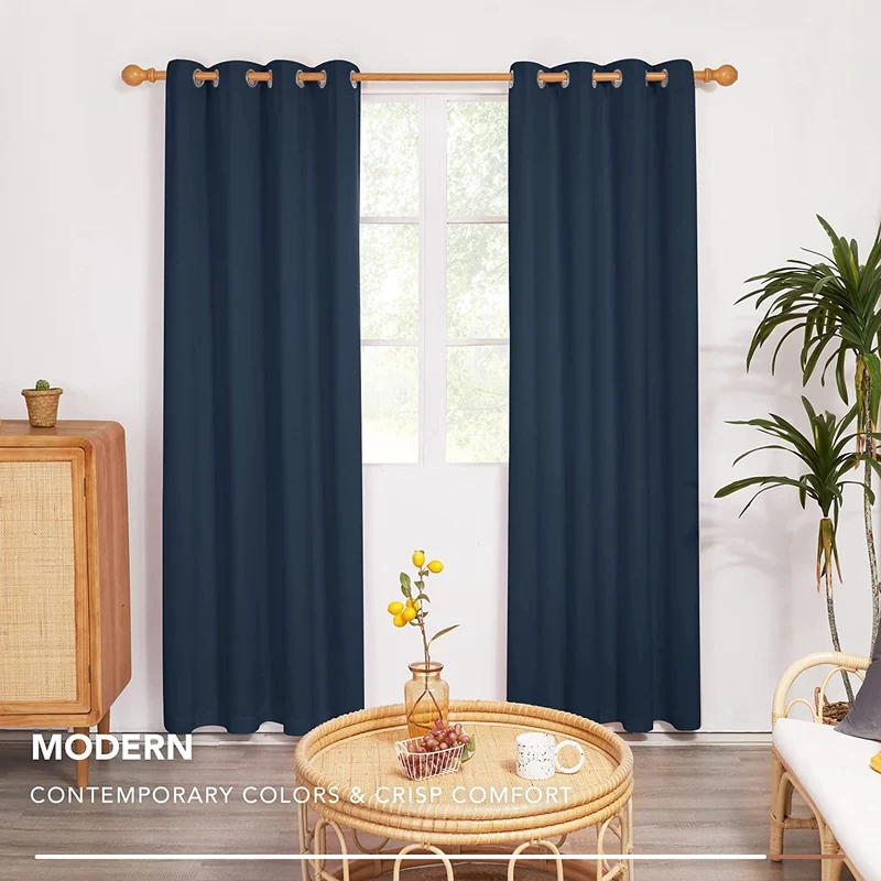 Deconovo 100% Blickdichter Vorhang mit Ösen Dekorativ Gardinen Fensterschal für Wohnzimmer 2er Set