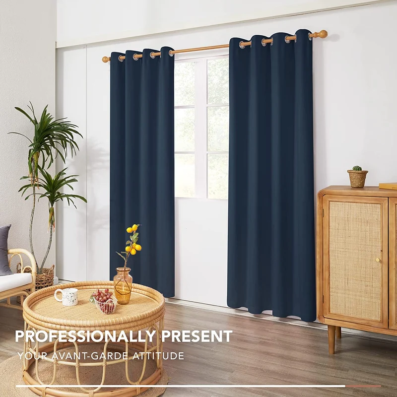 Deconovo 100% Blickdichter Vorhang mit Ösen Dekorativ Gardinen Fensterschal für Wohnzimmer 2er Set