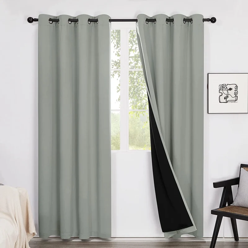Deconovo 100% Blickdichter Vorhang mit Ösen Dekorativ Gardinen Fensterschal für Wohnzimmer 2er Set