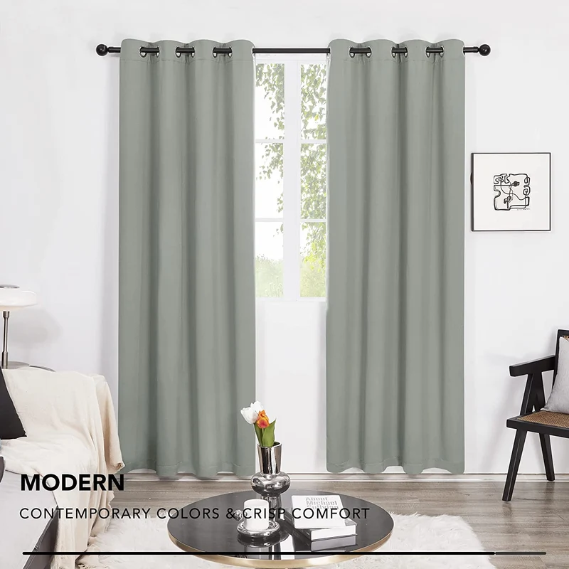 Deconovo 100% Blickdichter Vorhang mit Ösen Dekorativ Gardinen Fensterschal für Wohnzimmer 2er Set