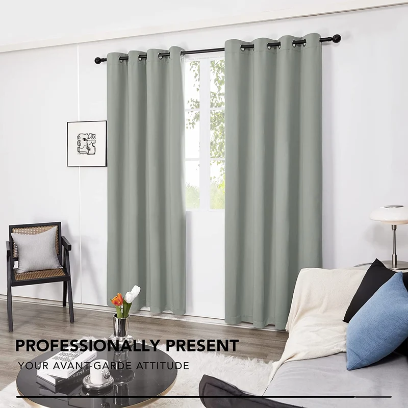 Deconovo 100% Blickdichter Vorhang mit Ösen Dekorativ Gardinen Fensterschal für Wohnzimmer 2er Set
