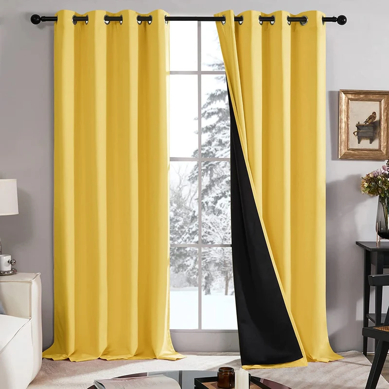 Deconovo 100% Blickdichter Vorhang mit Ösen Dekorativ Gardinen Fensterschal für Wohnzimmer 2er Set