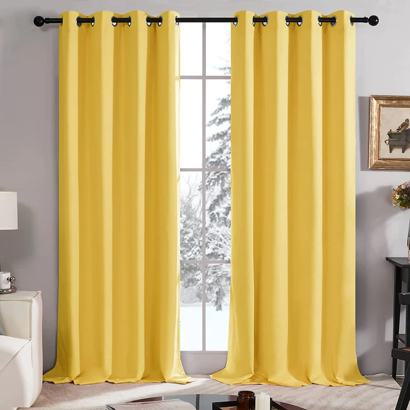Deconovo 100% Blickdichter Vorhang mit Ösen Dekorativ Gardinen Fensterschal für Wohnzimmer 2er Set