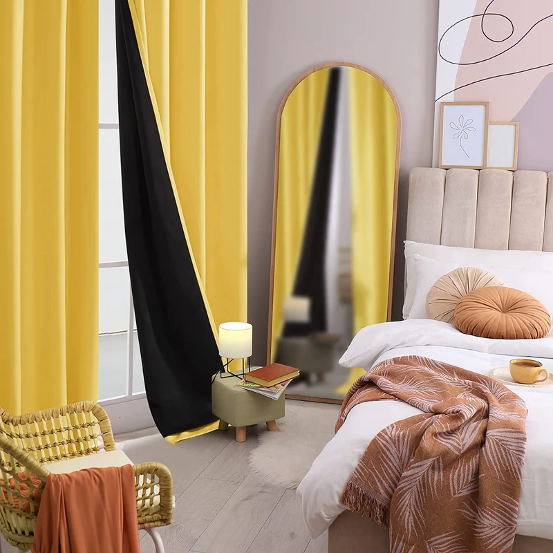 Deconovo 100% Blickdichter Vorhang mit Ösen Dekorativ Gardinen Fensterschal für Wohnzimmer 2er Set