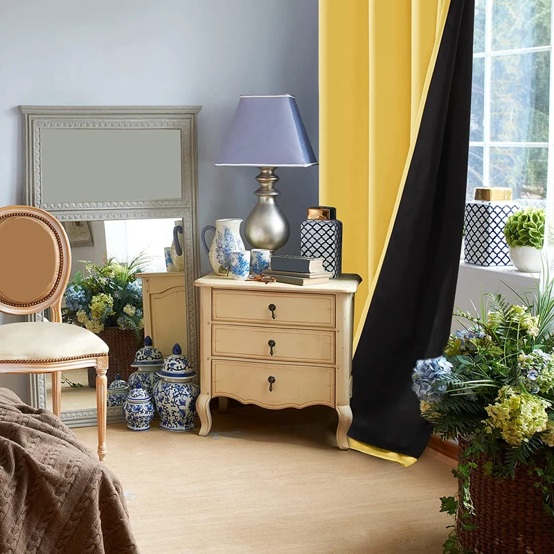 Deconovo 100% Blickdichter Vorhang mit Ösen Dekorativ Gardinen Fensterschal für Wohnzimmer 2er Set