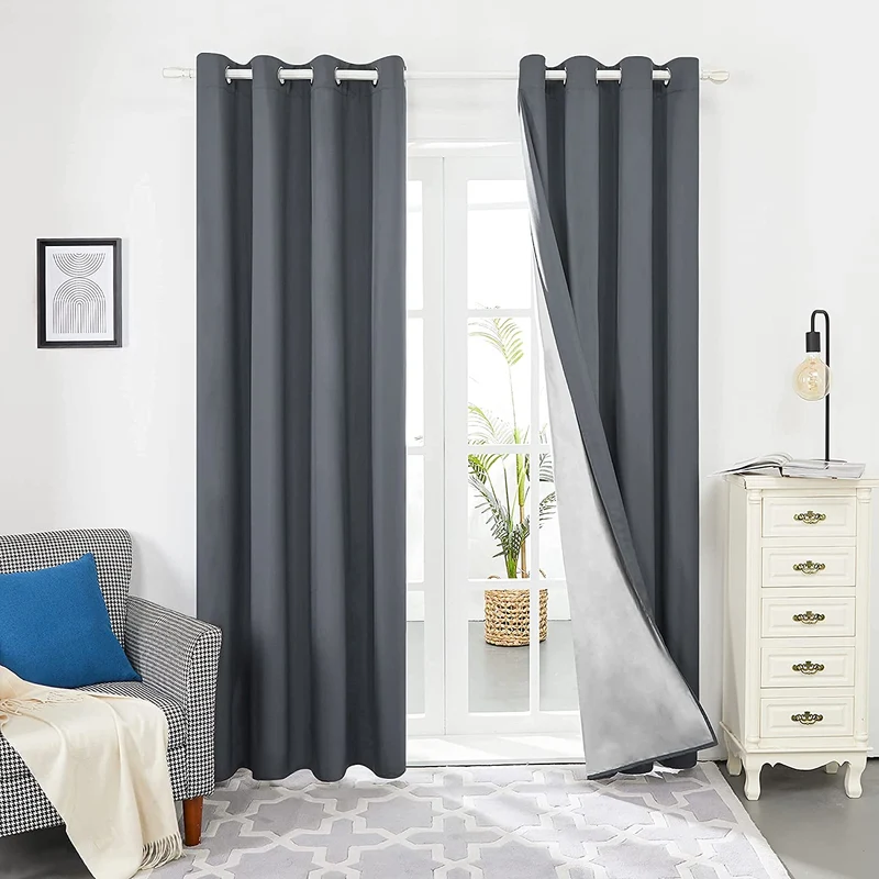 Deconovo Vorhang mit Ösen für Wohnzimmer Oxford Thermovorhang Gardinen 2er Set