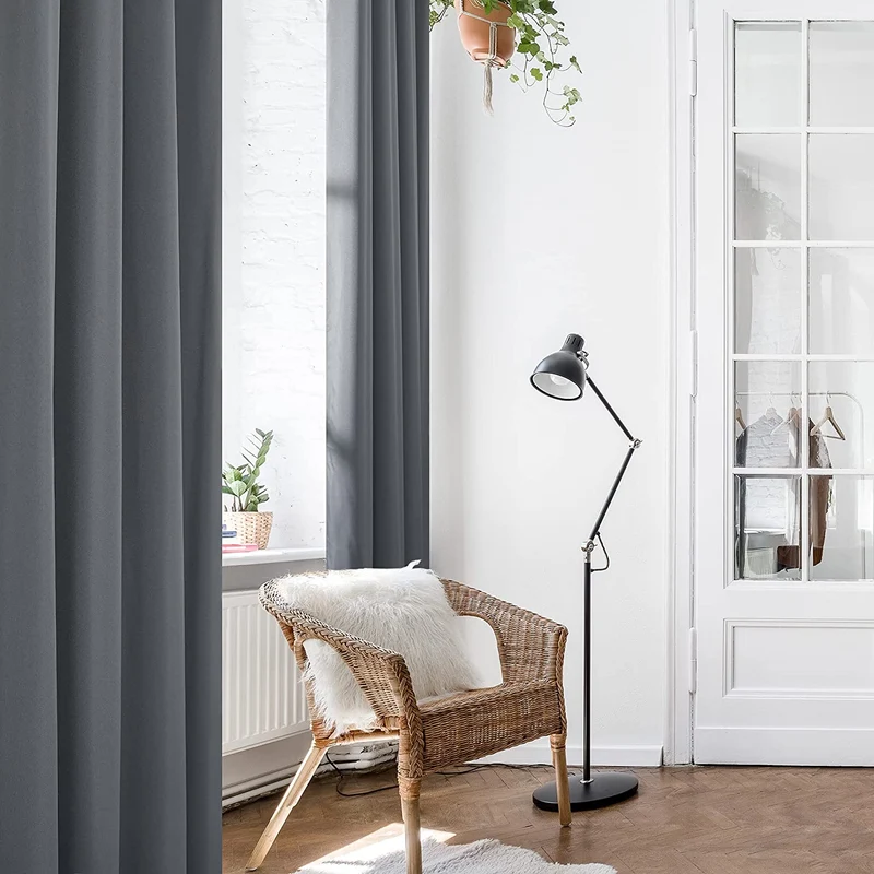 Deconovo Vorhang mit Ösen für Wohnzimmer Oxford Thermovorhang Gardinen 2er Set