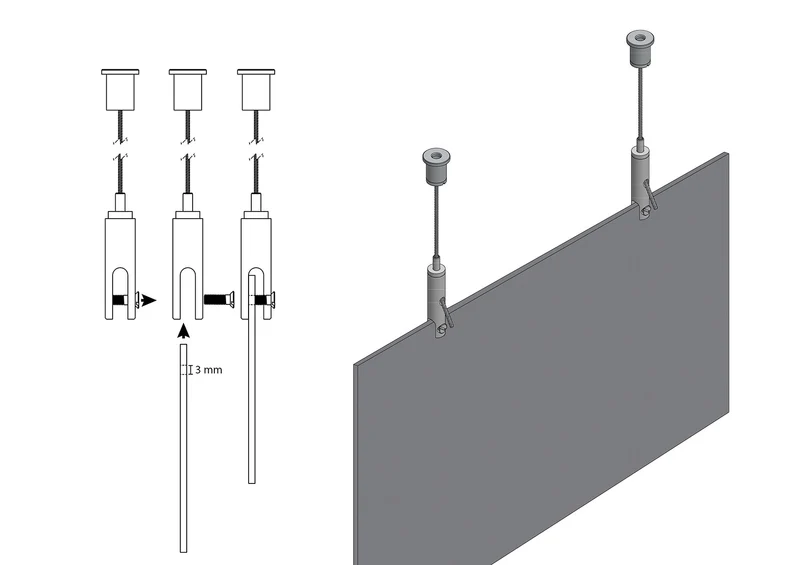 STAS Aufhängeset mit Plattenaufhänger Max. 4 mm (klein) und Deckenhalterung