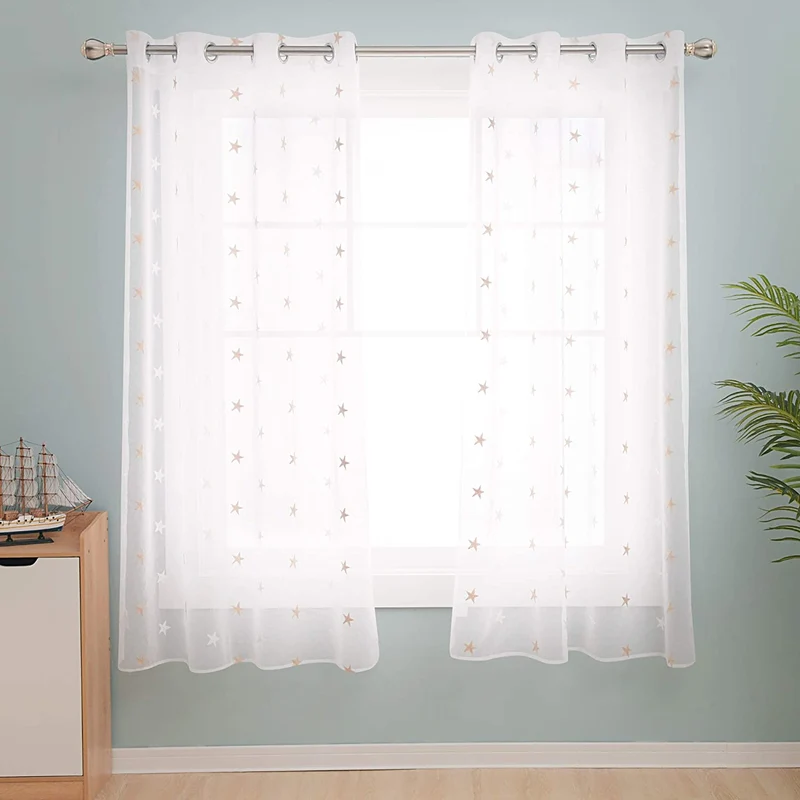 Deconovo Voile Vorhang Mit Ösen Gardinen Dekosachals Stern Mit Stickerei 2er Set