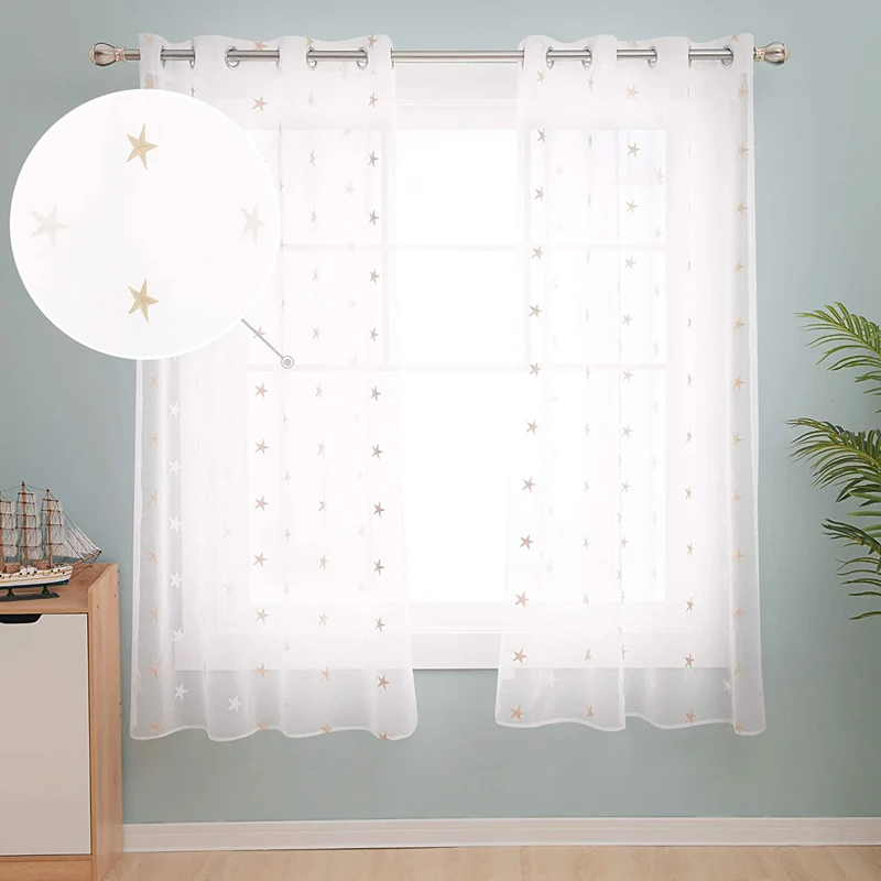 Deconovo Voile Vorhang Mit Ösen Gardinen Dekosachals Stern Mit Stickerei 2er Set