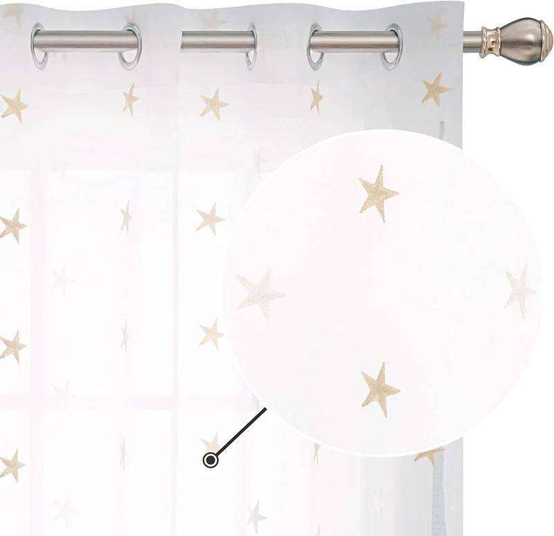 Deconovo Voile Vorhang Mit Ösen Gardinen Dekosachals Stern Mit Stickerei 2er Set