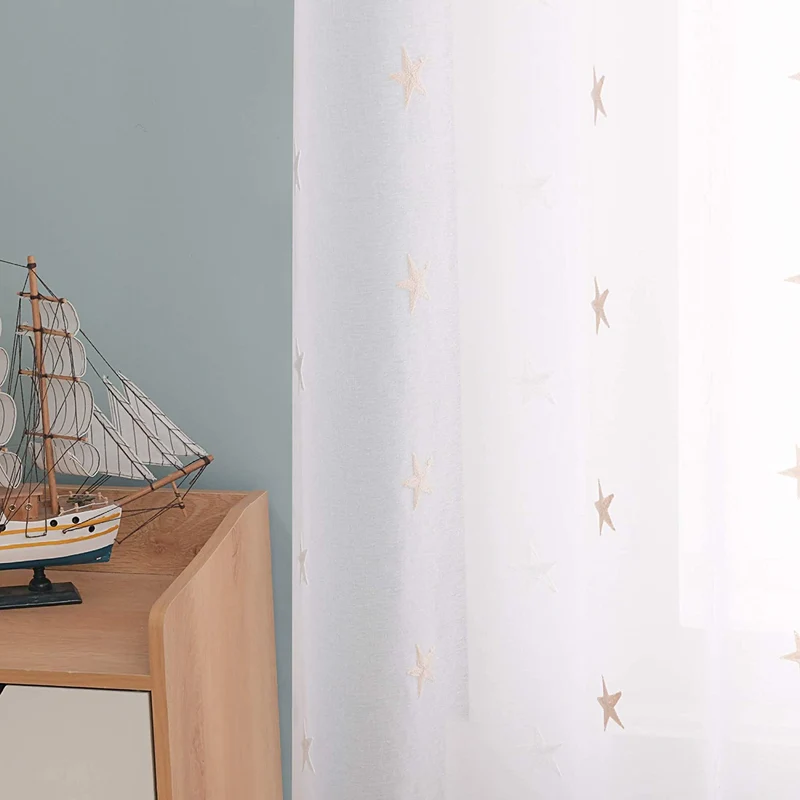 Deconovo Voile Vorhang Mit Ösen Gardinen Dekosachals Stern Mit Stickerei 2er Set