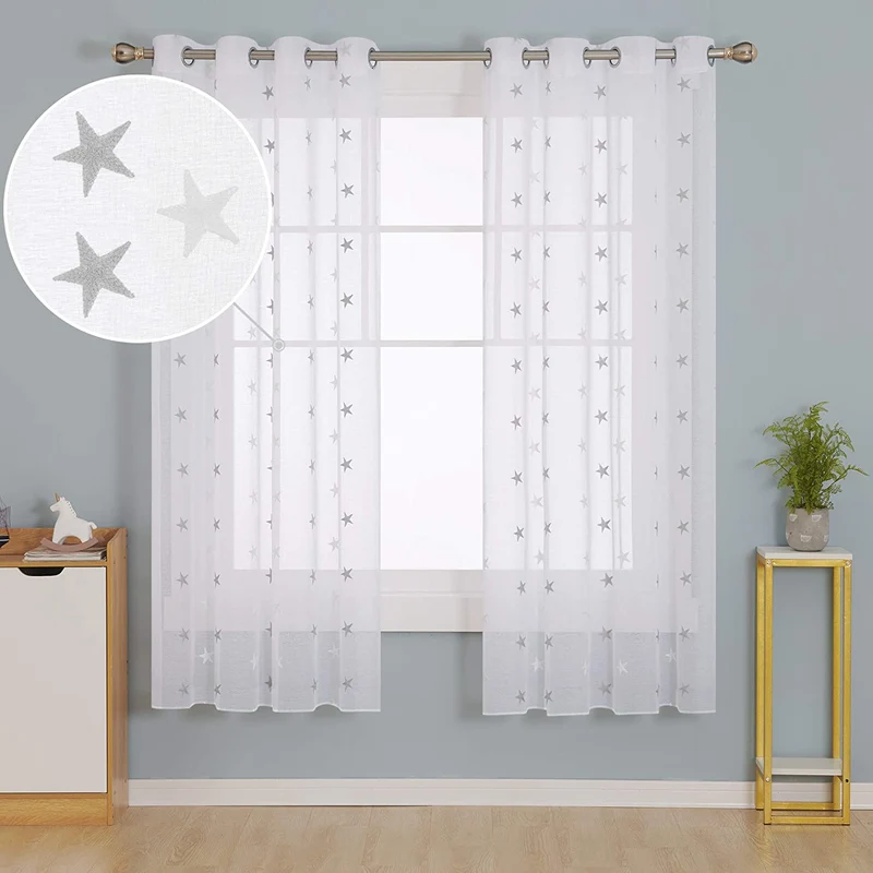 Deconovo Voile Vorhang Mit Ösen Gardinen Dekosachals Stern Mit Stickerei 2er Set