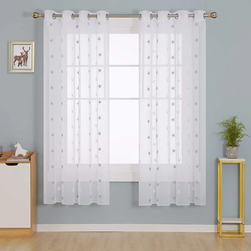 Deconovo Voile Vorhang Mit Ösen Gardinen Dekosachals Stern Mit Stickerei 2er Set