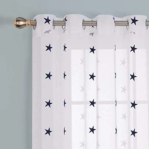 Deconovo Voile Vorhang Mit Ösen Gardinen Dekosachals Stern Mit Stickerei 2er Set