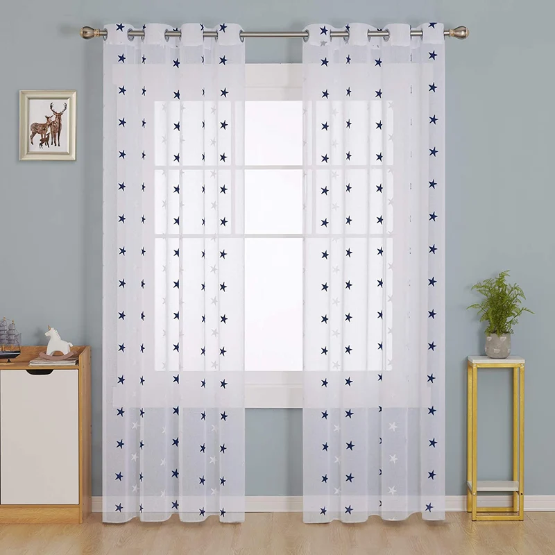 Deconovo Voile Vorhang Mit Ösen Gardinen Dekosachals Stern Mit Stickerei 2er Set