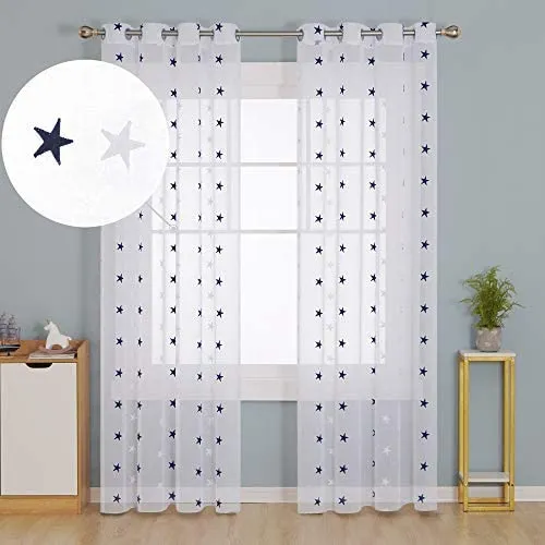 Deconovo Voile Vorhang Mit Ösen Gardinen Dekosachals Stern Mit Stickerei 2er Set
