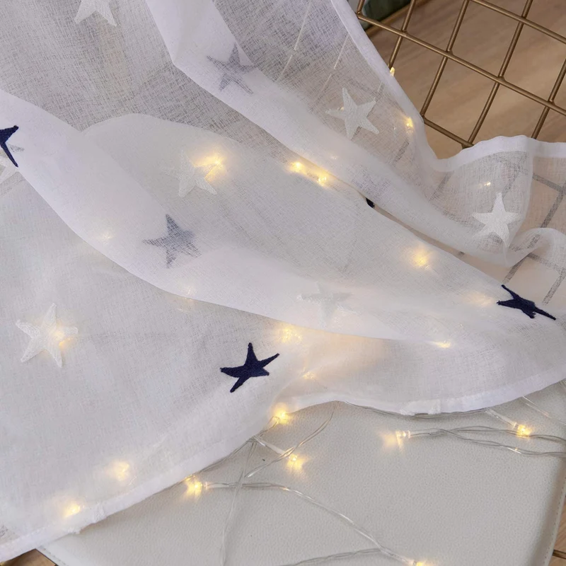 Deconovo Voile Vorhang Mit Ösen Gardinen Dekosachals Stern Mit Stickerei 2er Set