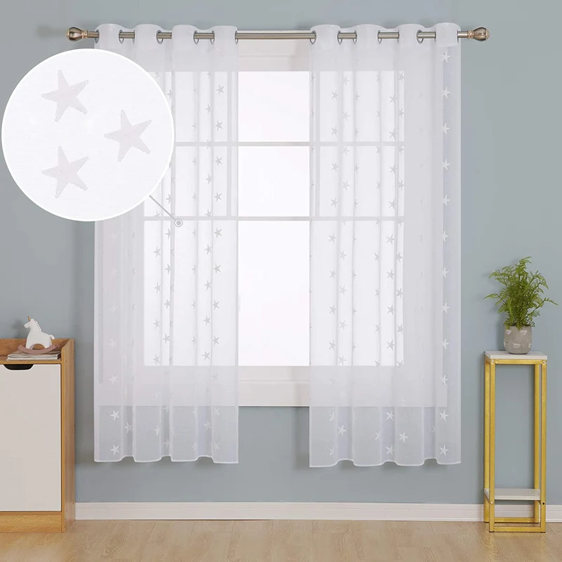 Deconovo Voile Vorhang Mit Ösen Gardinen Dekosachals Stern Mit Stickerei 2er Set
