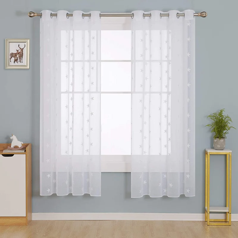 Deconovo Voile Vorhang Mit Ösen Gardinen Dekosachals Stern Mit Stickerei 2er Set