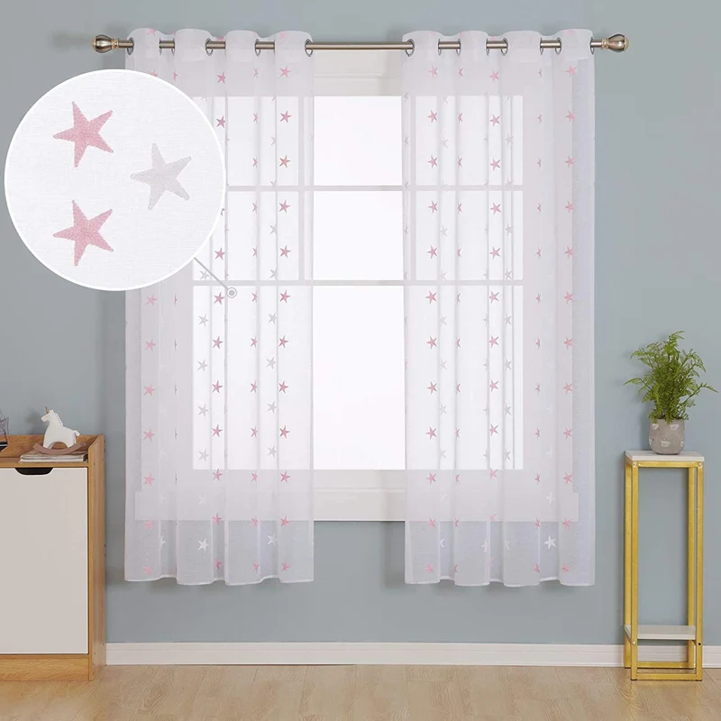 Deconovo Voile Vorhang Mit Ösen Gardinen Dekosachals Stern Mit Stickerei 2er Set