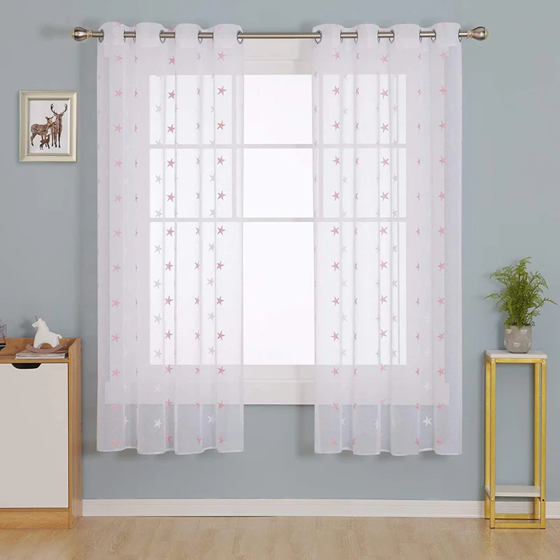 Deconovo Voile Vorhang Mit Ösen Gardinen Dekosachals Stern Mit Stickerei 2er Set