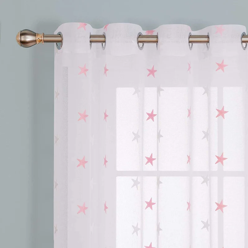 Deconovo Voile Vorhang Mit Ösen Gardinen Dekosachals Stern Mit Stickerei 2er Set