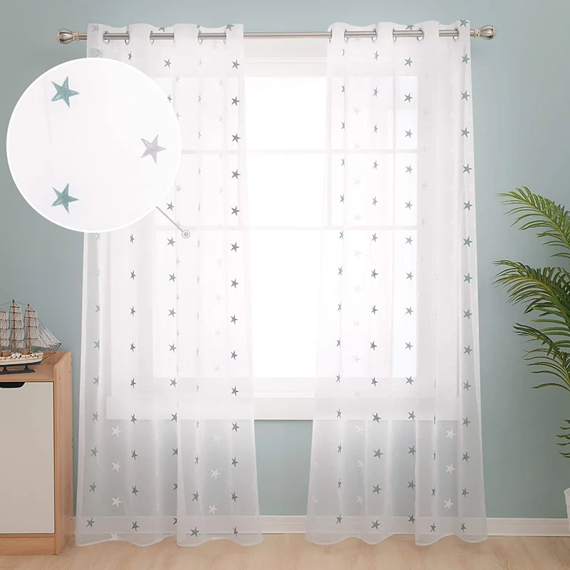 Deconovo Voile Vorhang Mit Ösen Gardinen Dekosachals Stern Mit Stickerei 2er Set