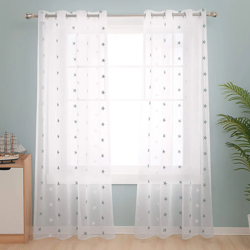 Deconovo Voile Vorhang Mit Ösen Gardinen Dekosachals Stern Mit Stickerei 2er Set