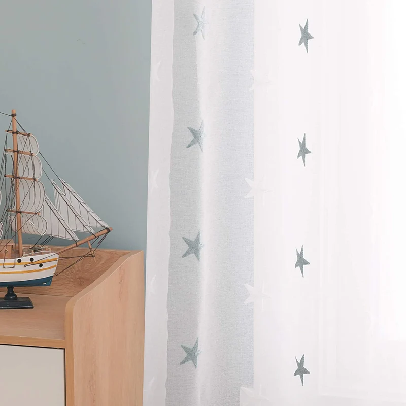 Deconovo Voile Vorhang Mit Ösen Gardinen Dekosachals Stern Mit Stickerei 2er Set