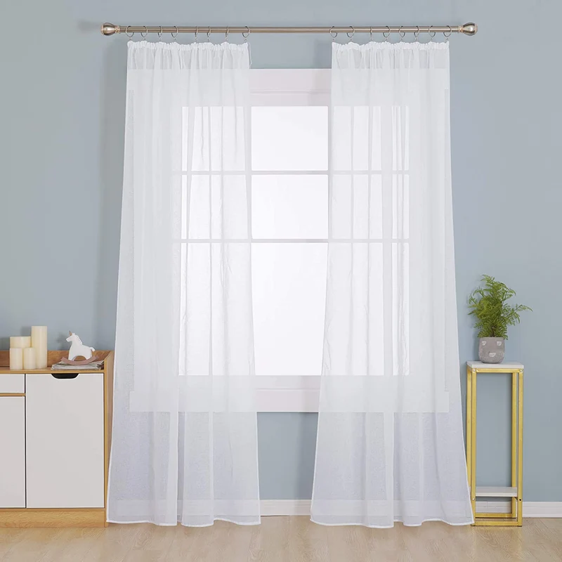 Deconovo Transparent Gardinen Wohnzimmer mit Kräuselband Vorhänge für Schiene Leinenoptik Reines Weiß 2er Set