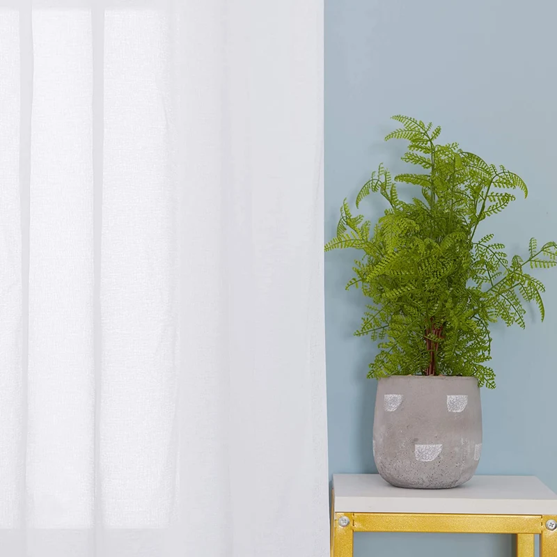 Deconovo Transparent Gardinen Wohnzimmer mit Kräuselband Vorhänge für Schiene Leinenoptik Reines Weiß 2er Set
