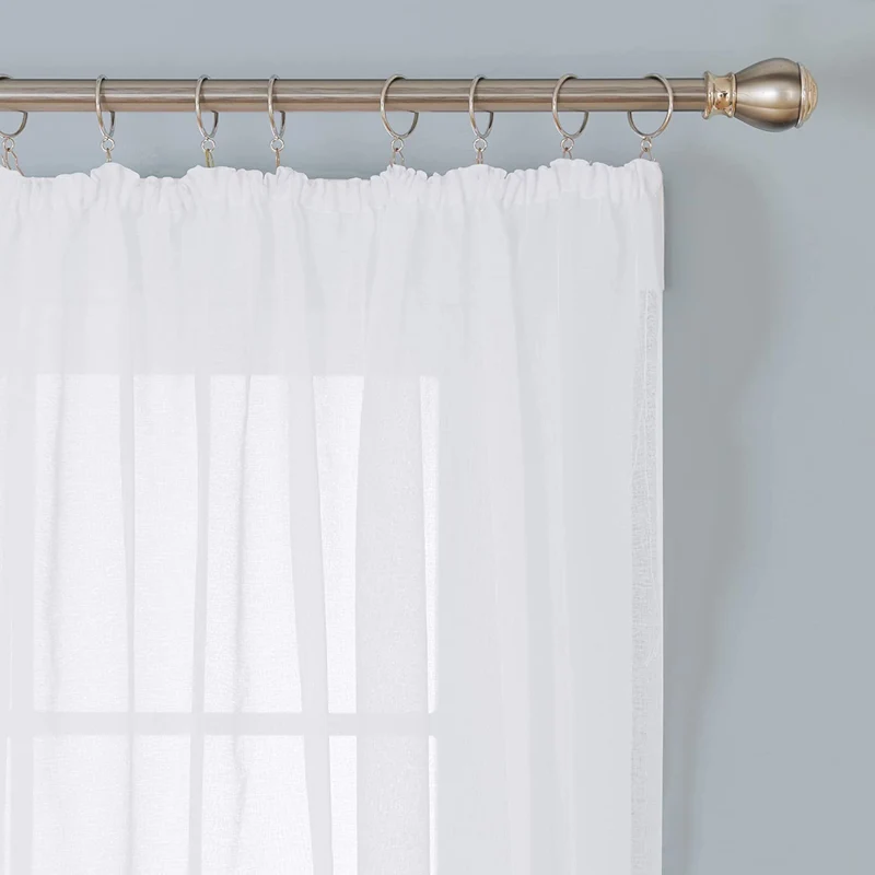Deconovo Transparent Gardinen Wohnzimmer mit Kräuselband Vorhänge für Schiene Leinenoptik Reines Weiß 2er Set