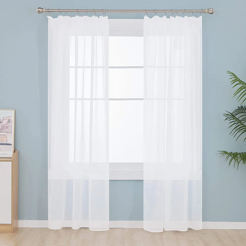 Deconovo Gardinen mit Kräuselband Transparent Vorhänge für Schiene Wohnzimmer Schlafzimmer Modern, 2er Set