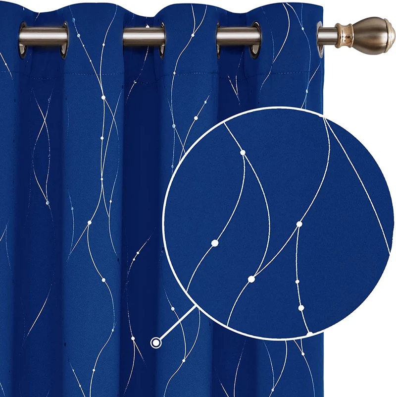 Deconovo Verdunklungsvorhang Gardinen Modern Punkt und Linie Motiv, 2er Set