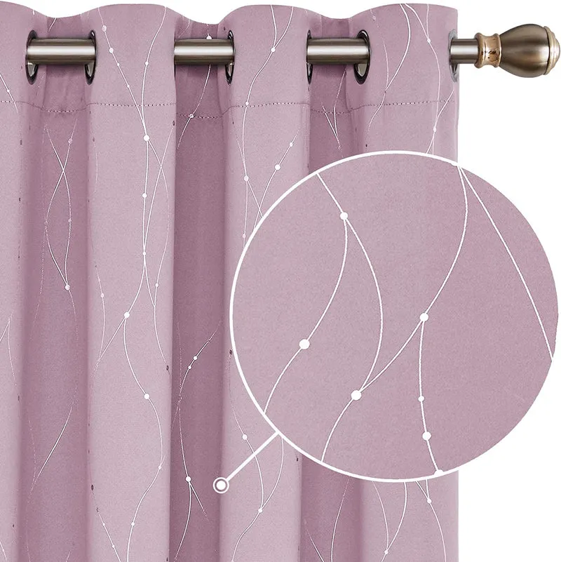 Deconovo Verdunklungsvorhang Gardinen Modern Punkt und Linie Motiv, 2er Set