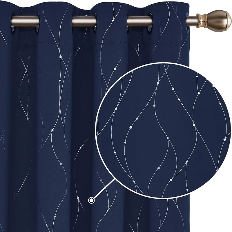 Deconovo Verdunklungsvorhang Gardinen Modern Punkt und Linie Motiv, 2er Set