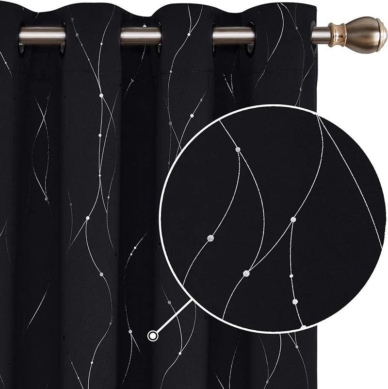 Deconovo Verdunklungsvorhang Gardinen Modern Punkt und Linie Motiv, 2er Set