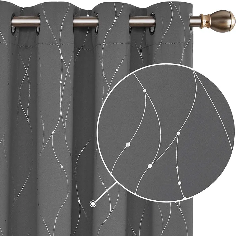 Deconovo Verdunklungsvorhang Gardinen Modern Punkt und Linie Motiv, 2er Set