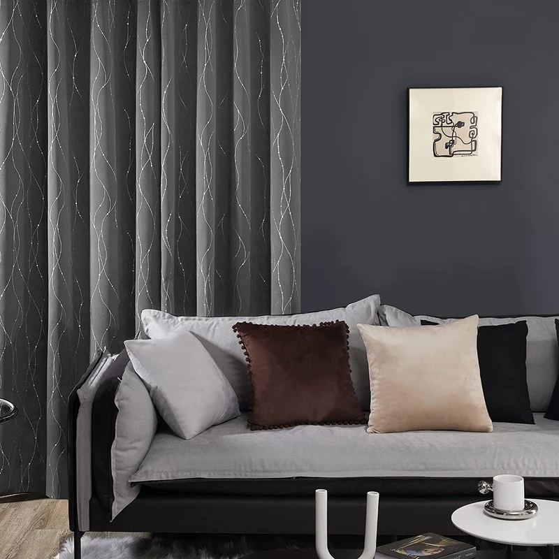 Deconovo Verdunklungsvorhang Gardinen Modern Punkt und Linie Motiv, 2er Set