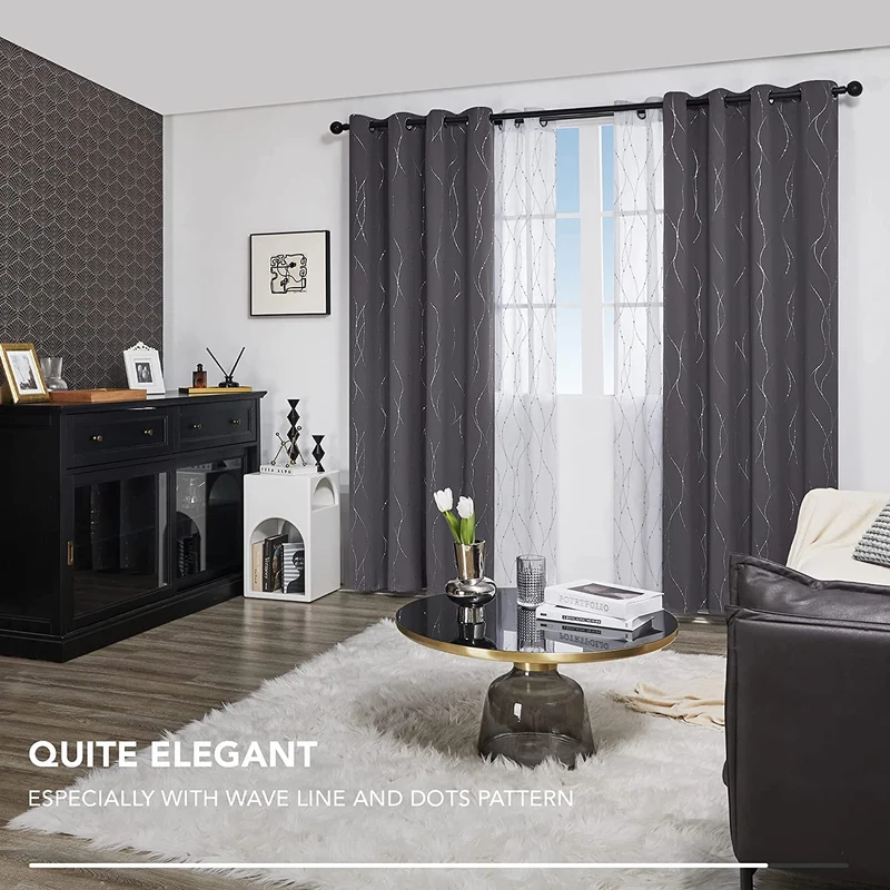 Deconovo Verdunklungsvorhang Gardinen Modern Punkt und Linie Motiv, 2er Set