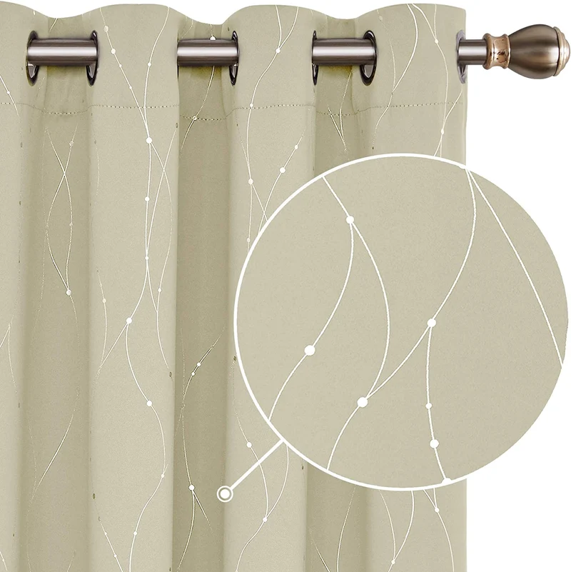 Deconovo Verdunklungsvorhang Gardinen Modern Punkt und Linie Motiv, 2er Set